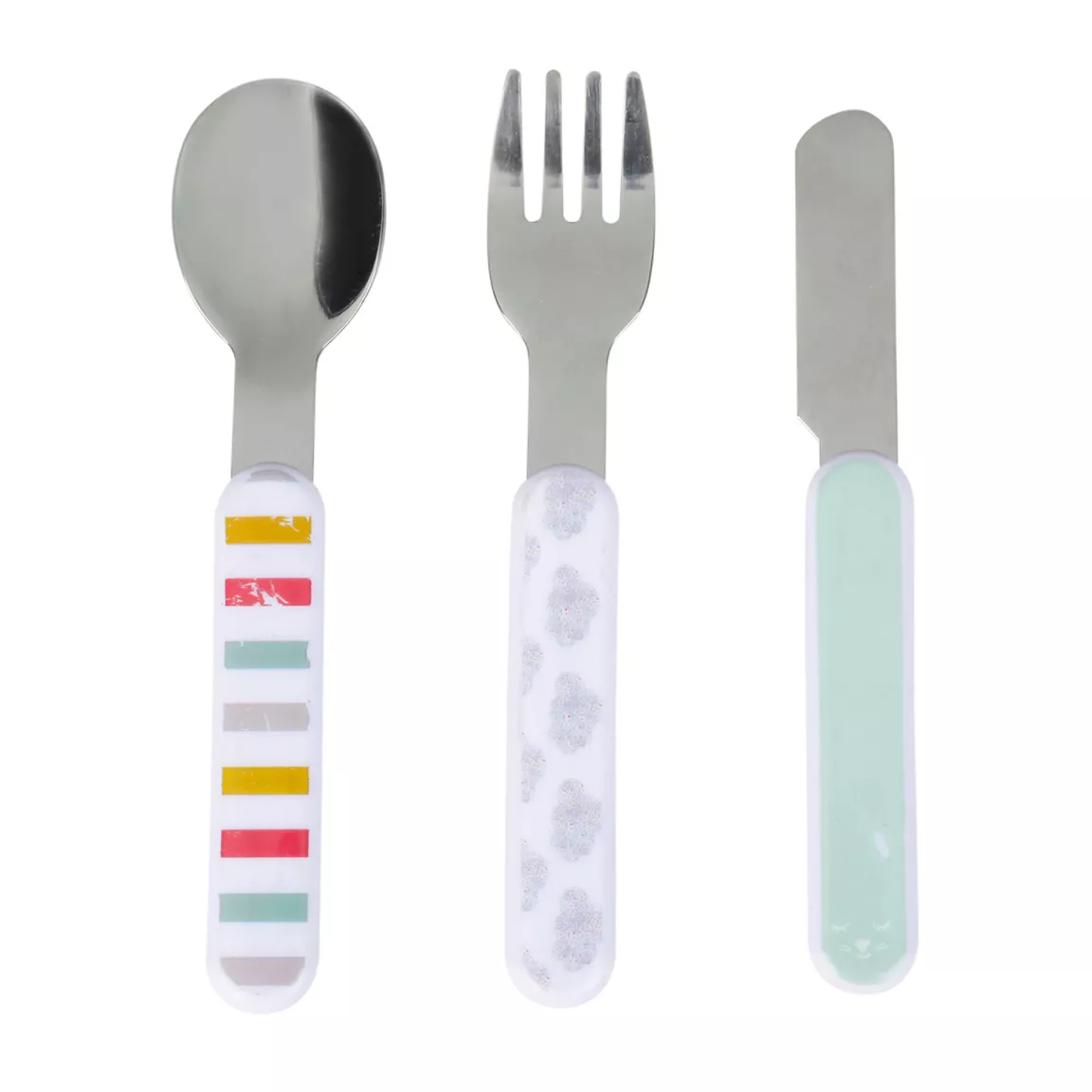 Lot de 3 couverts bébé plastique et inox Josy Multicolore