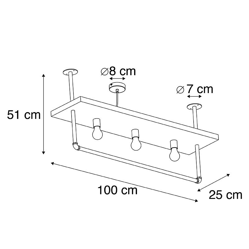 Industriële plafondlamp zwart met hout 3-lichts - Shelf