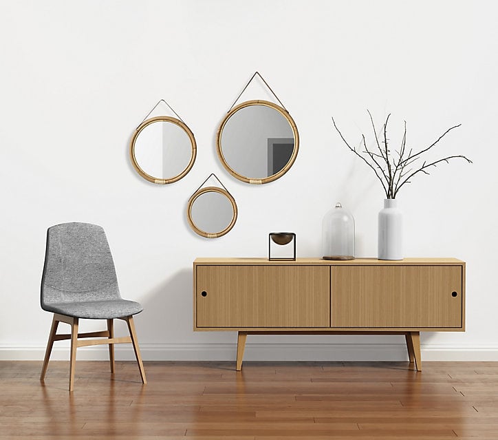 Miroir rond rotin Bolivia Ø52 cm + lanière cuir