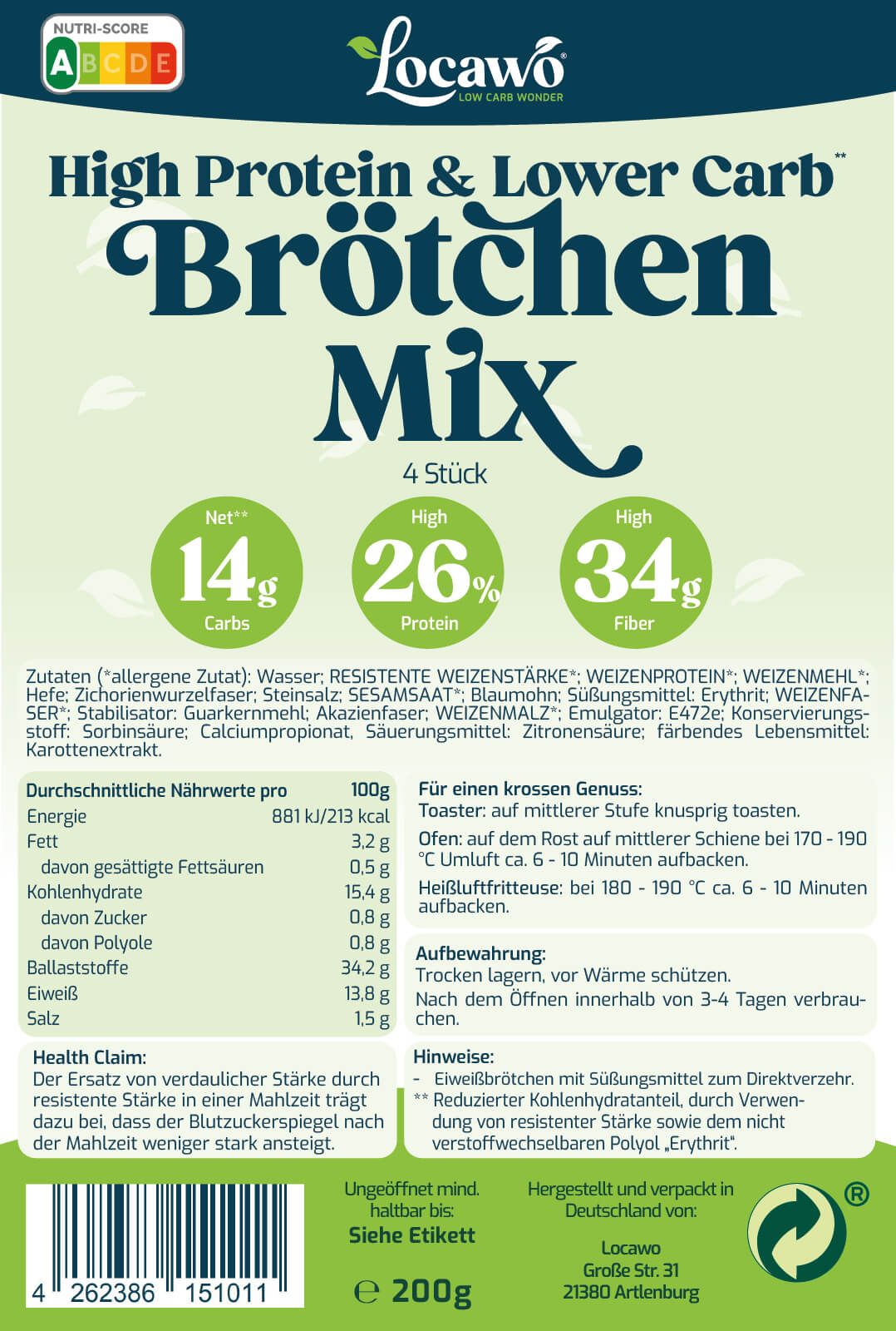 Locawo High Protein & Low Carb Brötchen Mix