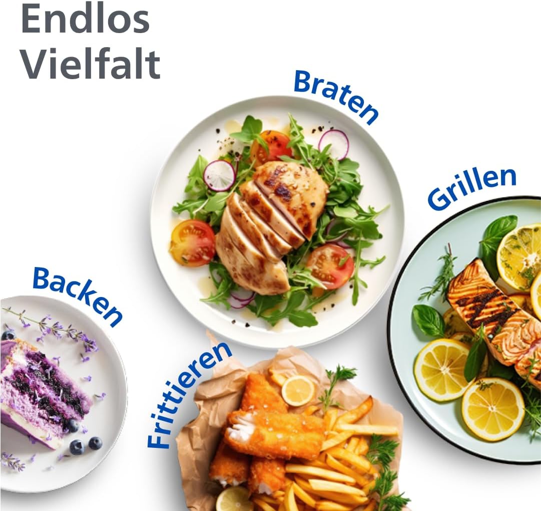 Philips Airfryer Dual Basket 3000 Series Heißluftfritteuse, 9L, 2 Körbe, 2 Gerichte gleichzeitig, RapidAir Plus Technologie, 90% weniger Fett, Energieeffizient, HomeID App (NA350/00)