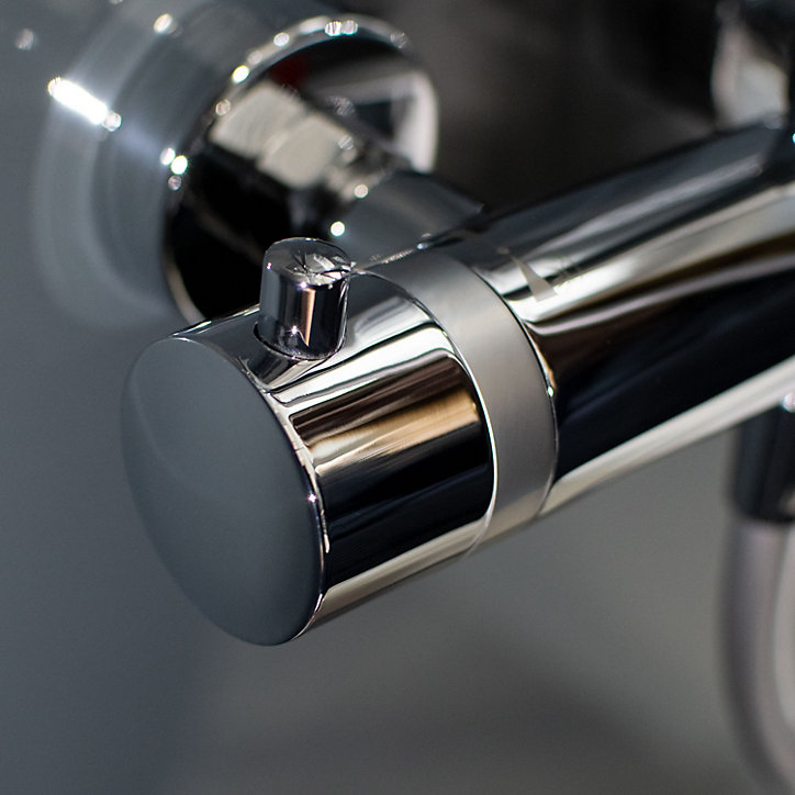 Colonne de douche thermostatique avec pommeau + douchette + flexible + barre réglable, coloris chrome, Schulte Rain