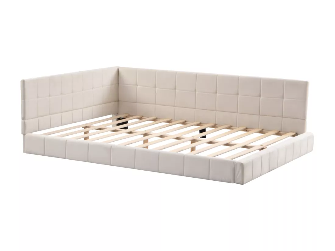 Lit gigogne capitonné 140x200cm, canapé-lit, sommier à lattes, lit adulte, velours, Beige