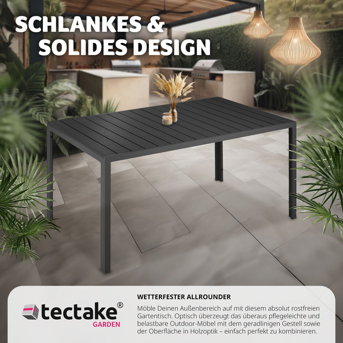 tectake Bianca tuintafel van aluminium en kunststof, 150 x 90 x 74,5 cm