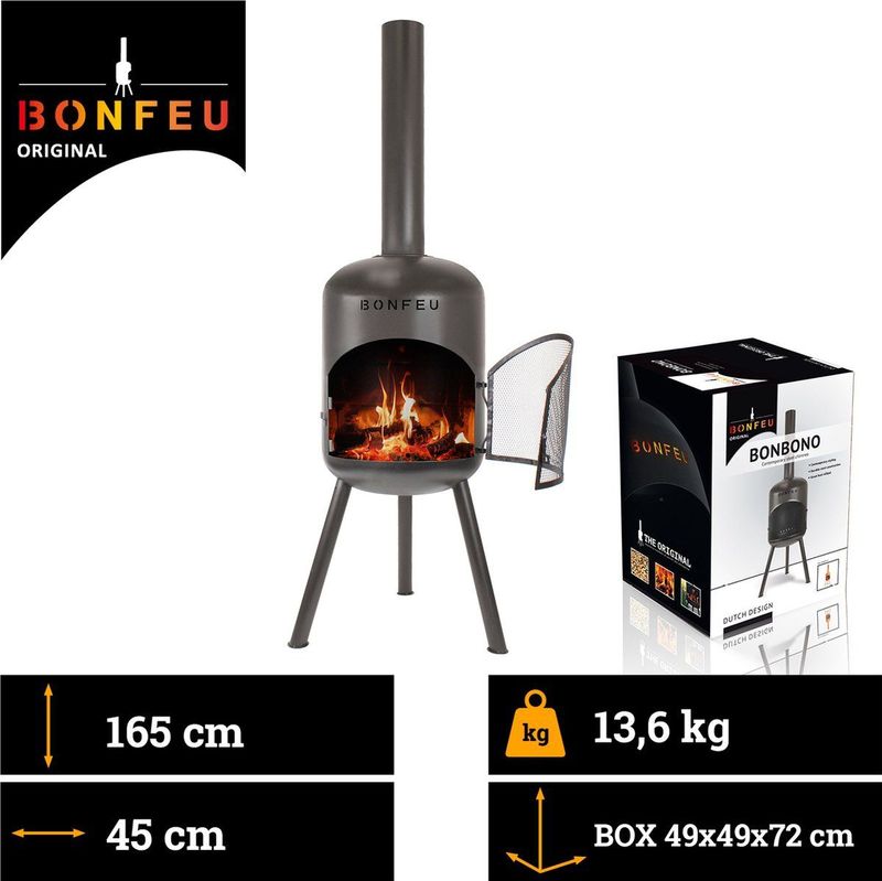BonFeu - BonBono - Tuinhaard - Zwart - Staal - Met BBQ-grill