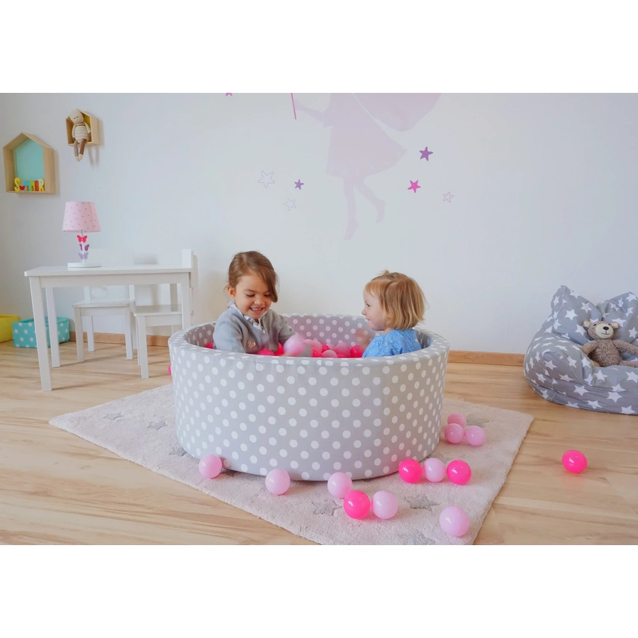 knorr toys® Bällebad soft - Grey white dots - 300 balls soft pink grau