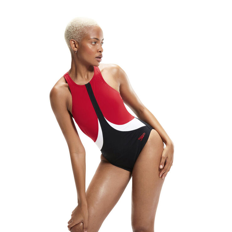 Speedo Colourblock Highneck Crossback badedragt Rød