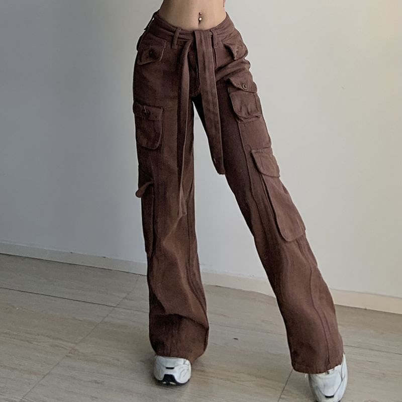 BrickBlack - Low Rise Plain Wide-Leg Cargo Jeans