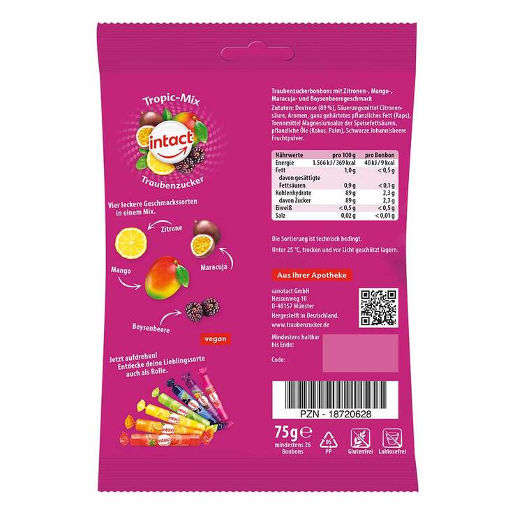 Intact Traubenzucker Beutel Tropic-Mix, 75 g