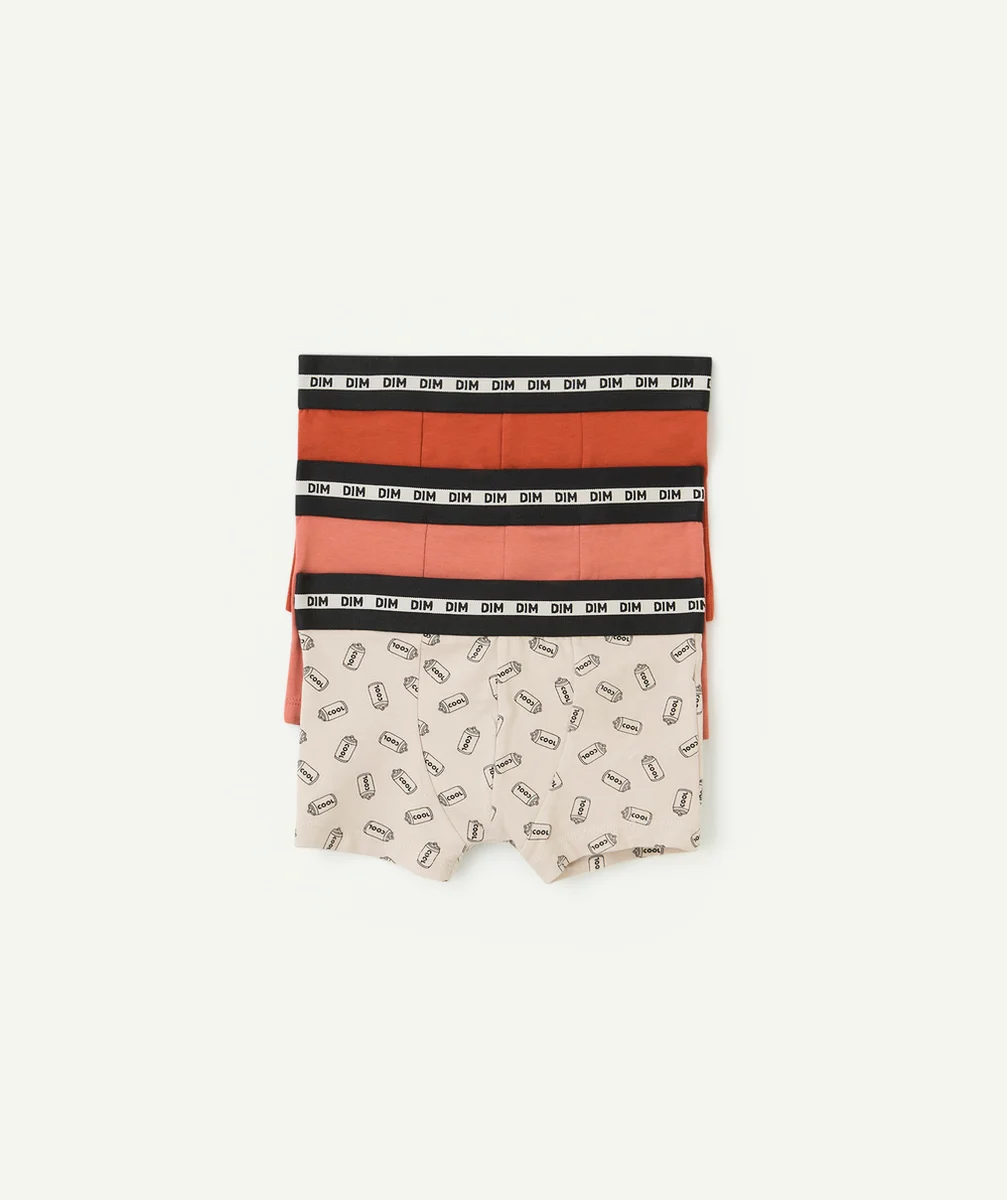 DIMlot de 3 boxers garçon gris orange et rouge avec imprimé