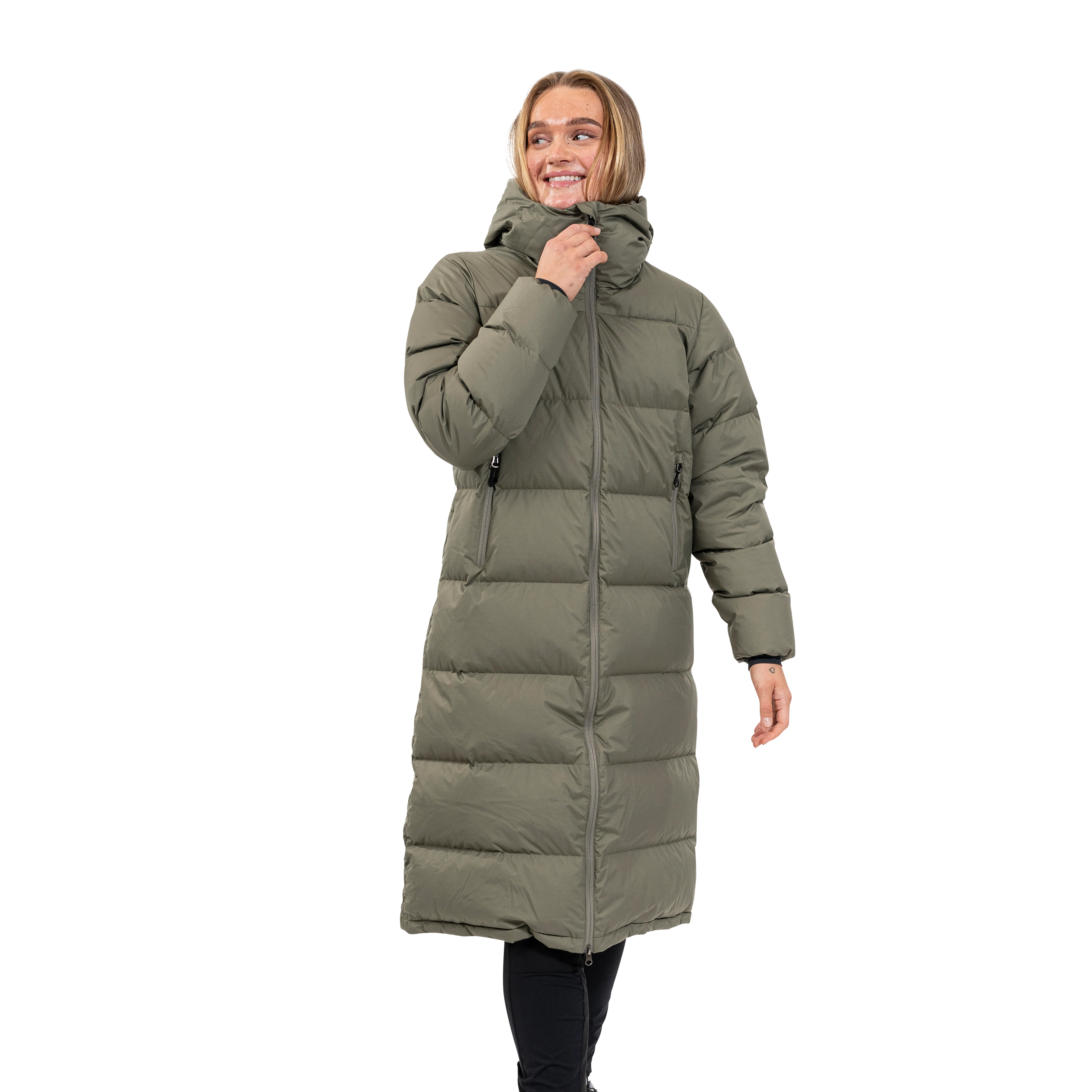 Urban Down Long Coat Women Green Mud