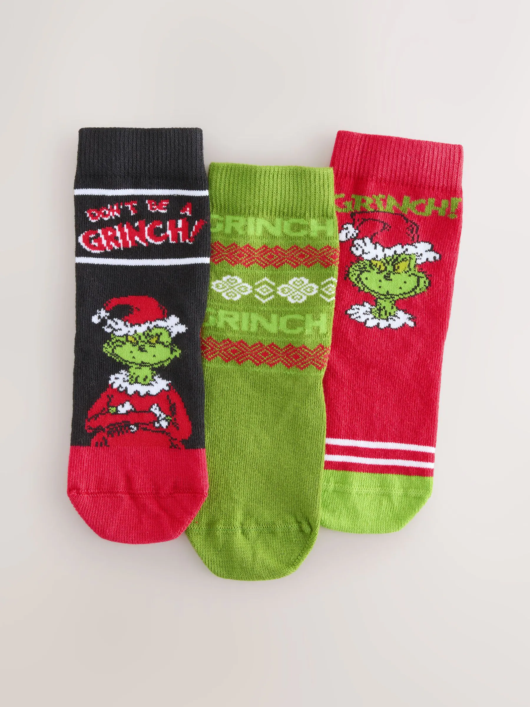 The Grinch - Christmas License Character Cotton Rich Socks 3 Pack