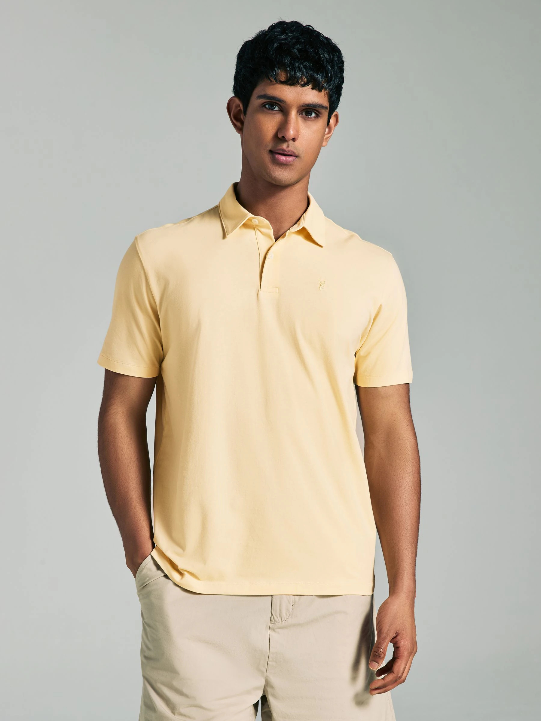 Blauw/geel/roze/grijs/groen pastel - Normale Pasvorm - Set van 5 jersey poloshirts met korte mouwen