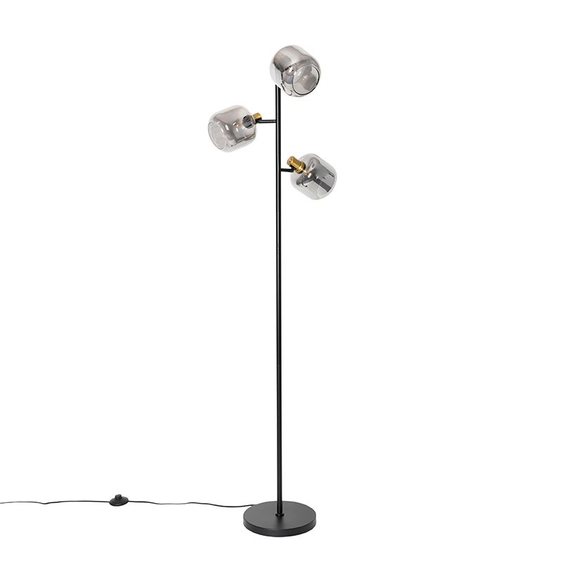 Vloerlamp zwart met goud met smoke glas 3-lichts - Zuzanna