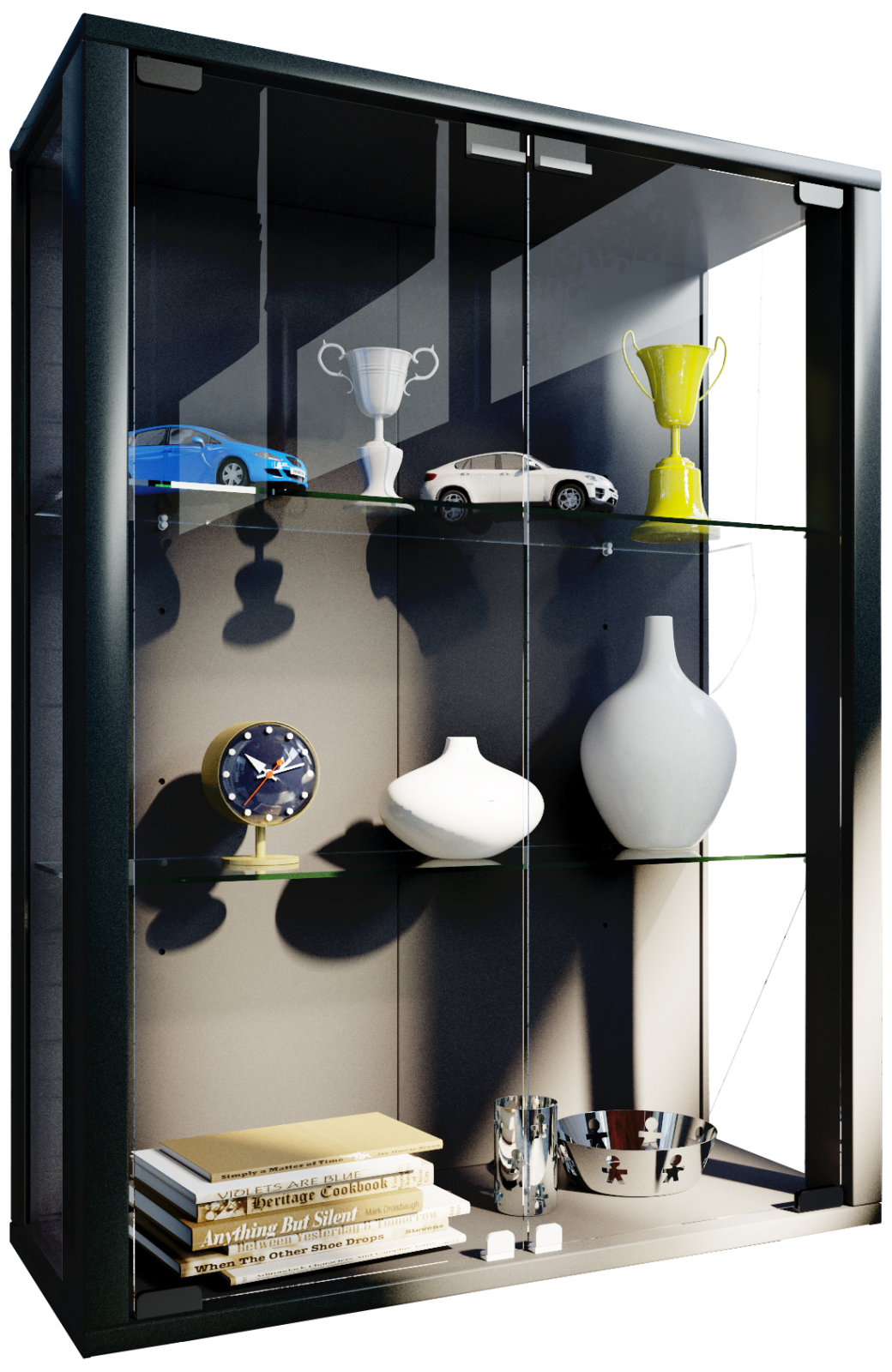Wandvitrine Udina - schwarz - mit Beleuchtung - 80 cm breit