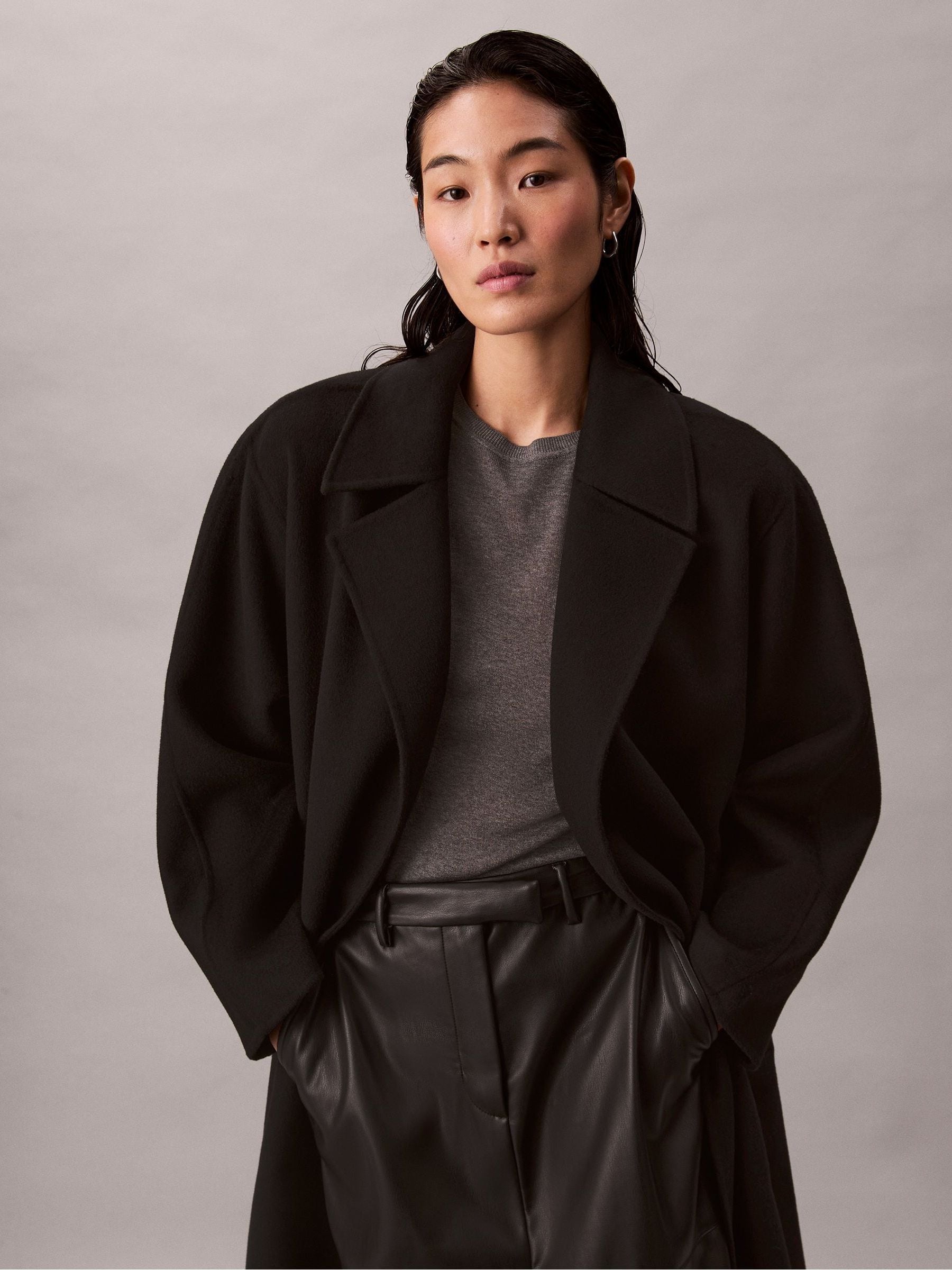 Calvin Klein Belted Wool Trench Coat
