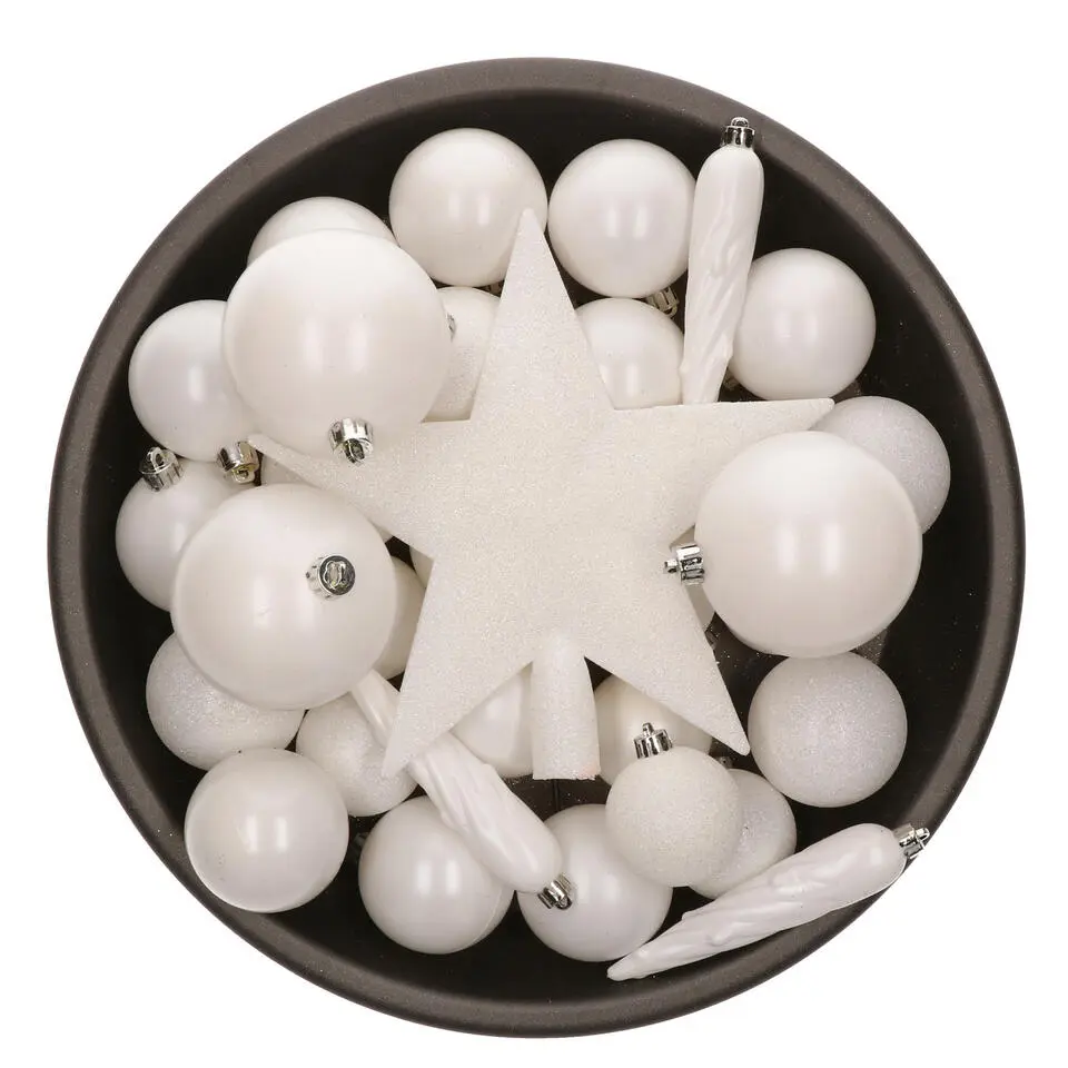 Bellatio decorations Kerstballen - 33x st - wit - met piek