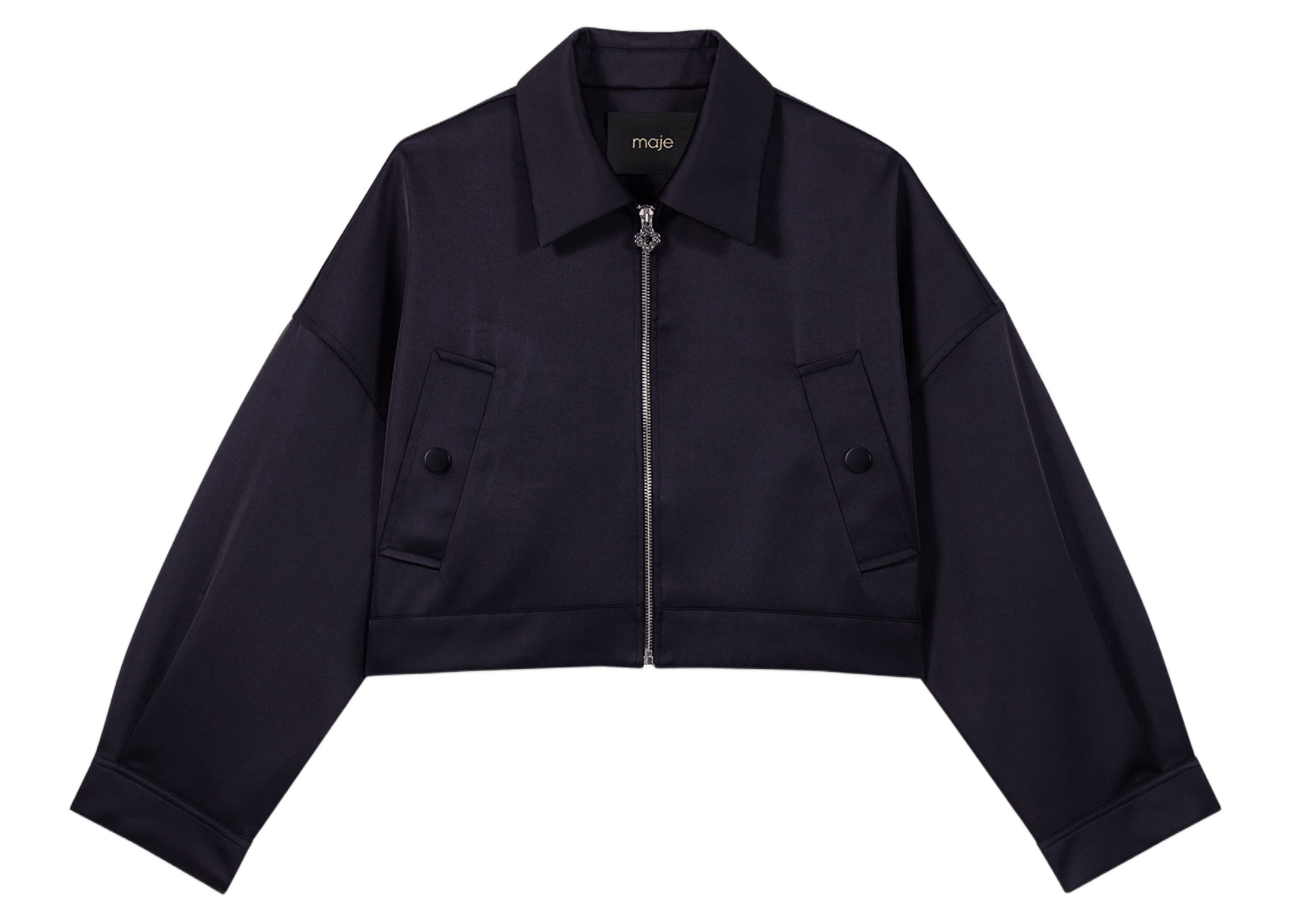 Blouson col classique ample en satin | Noir