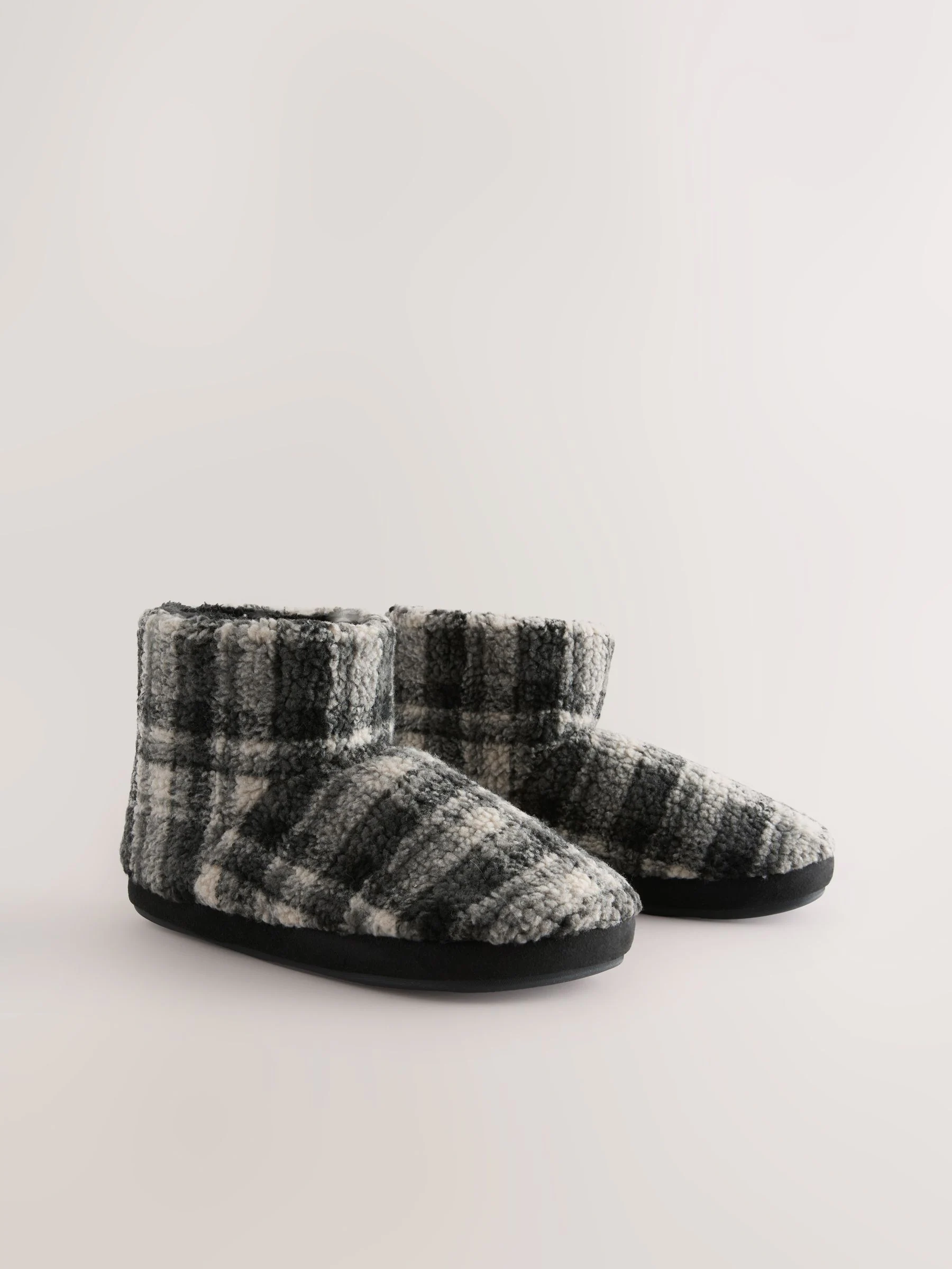 Grijs - Check Fleece Boot Slippers