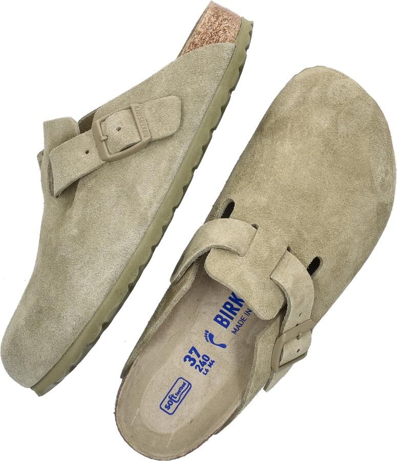 Birkenstock Suede Leather Boston Platte Schoenen Green