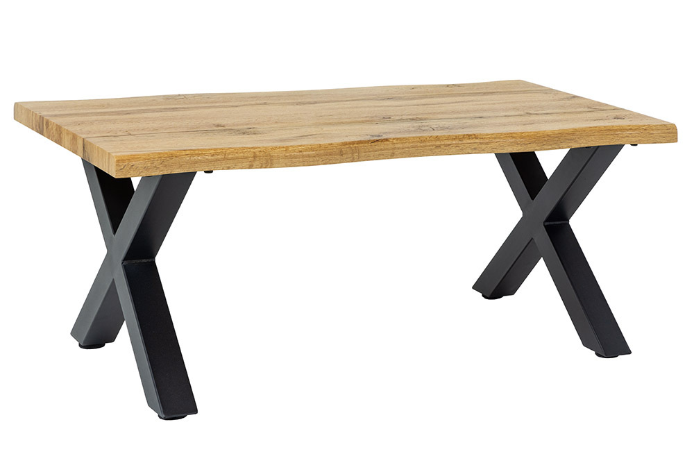 Industrial Couchtisch WILD 90cm braun Wildeichen-Optik schwarz Metall Baumkante