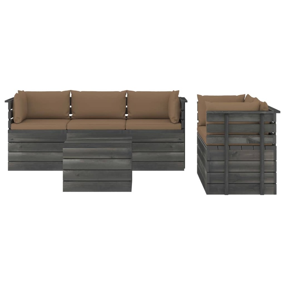 Salon de jardin palette meuble d'extérieur ensemble de mobilier 6 pièces avec coussins bois de pin massif