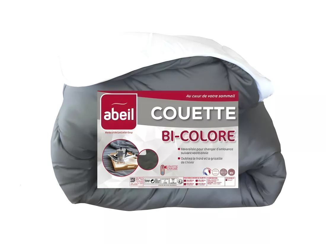 ABEIL Couette Bicolore - 140 x 200 cm - Blanc et gris