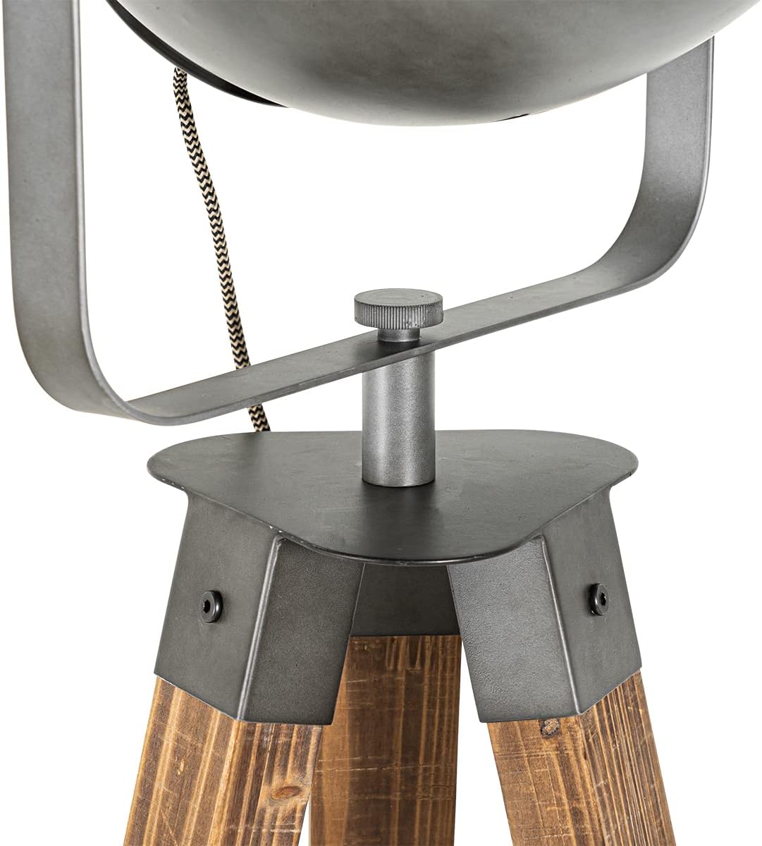 QAZQA - Industrie I Vintage I Industrie I Vintage I Stehleuchte I Stehlampe I Standleuchte I Lampe I Leuchte mit Stativ aus Stahl I Silber I nickel matt und Holz neigbar – Emado I Wohnzimmer I Schlafz