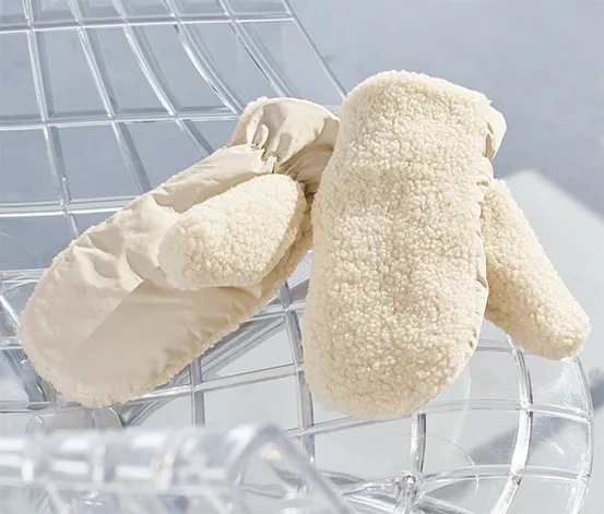 Teddy-Fäustlinge, cremeweiß