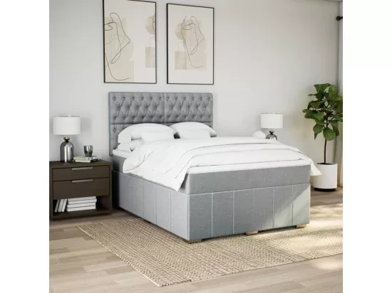 Sommier à lattes de lit avec matelas Gris clair 140x190cm Tissu