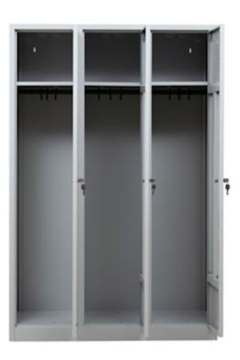 PROREGAL Garderobekast Camel 3 Compartimenten HxBxD 180 x 119 x 50 cm Cilinderslot Grijs