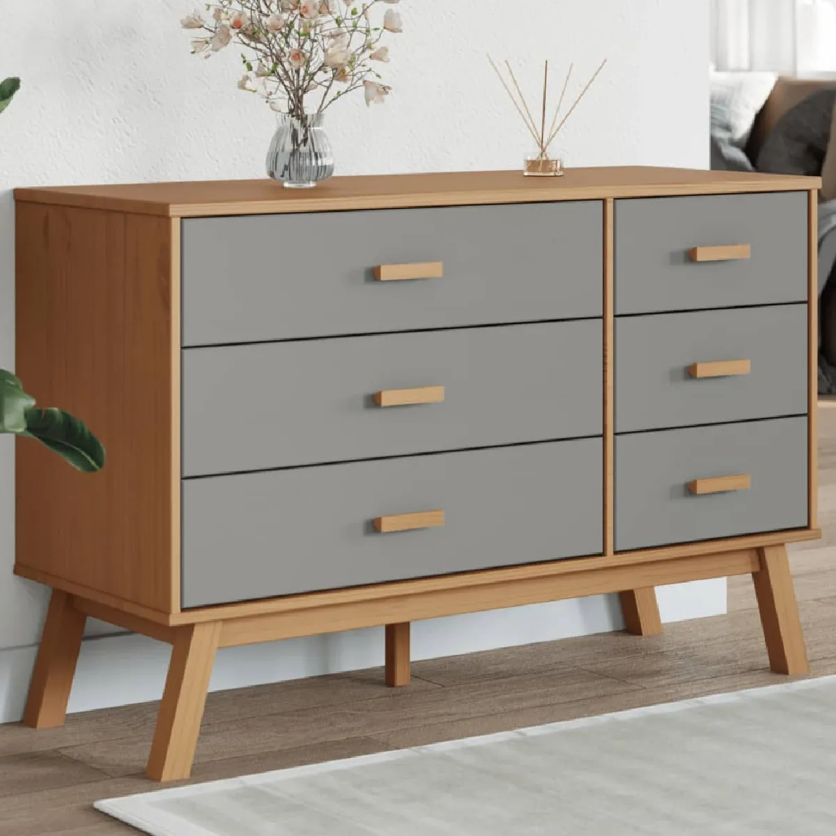 vidaXL Armoire à tiroirs OLDEN - Gris et marron