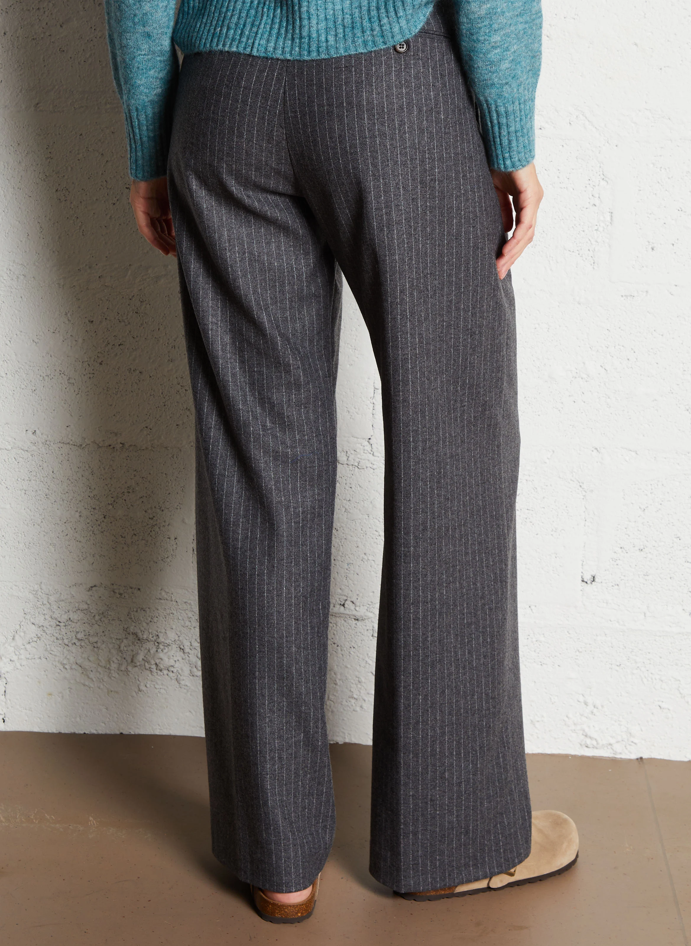 PANACHE - Pantalon large en laine mélangée | Gris