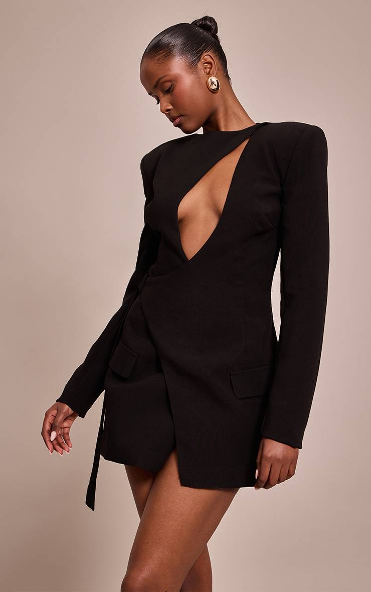 Noir Robe Blazer Plt Label Ajustée À Découpe Asymétrique