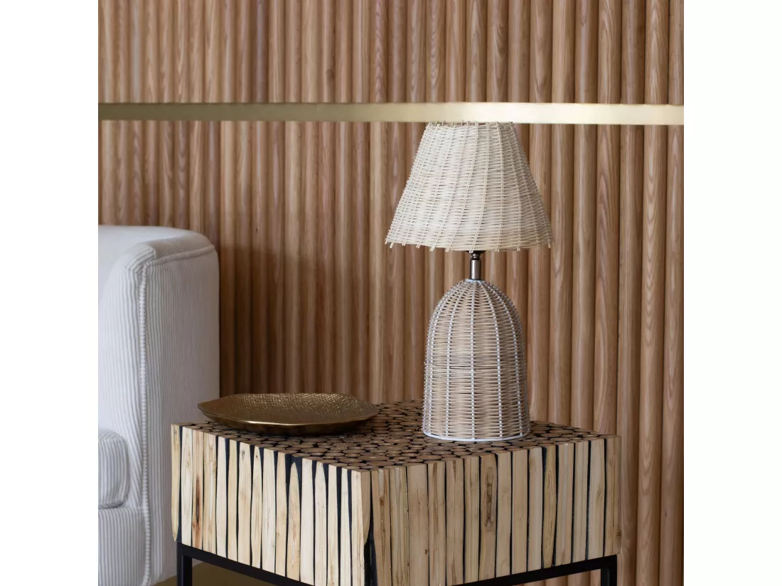 Now's Home - Lampe A Poser En Rotin Naturel Fait A La Main Diam 13x38cm Joy