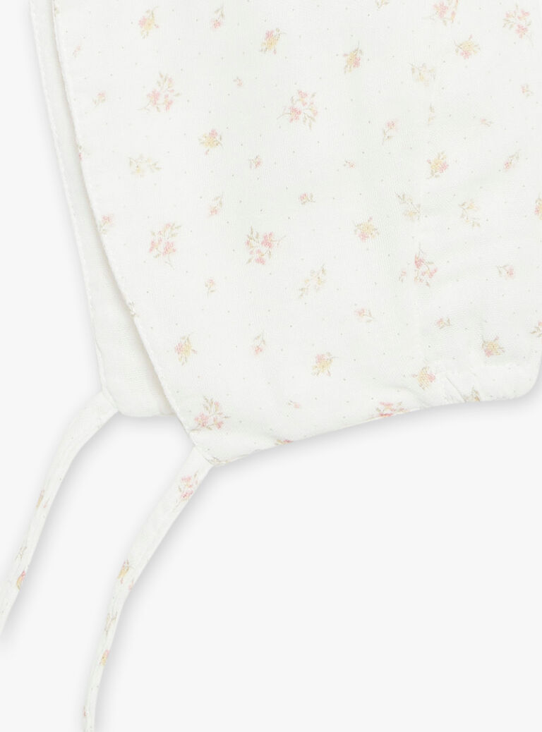 Béguin vanille à imprimé fleuri en double gaze de coton