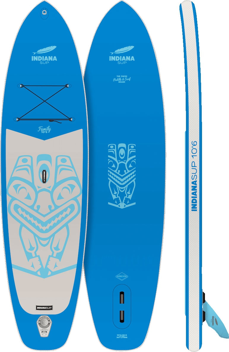 Indiana 10 6 Family Pack aufblasbares Stand Up Paddling-Board inkl. Paddel und Luftpumpe Blau