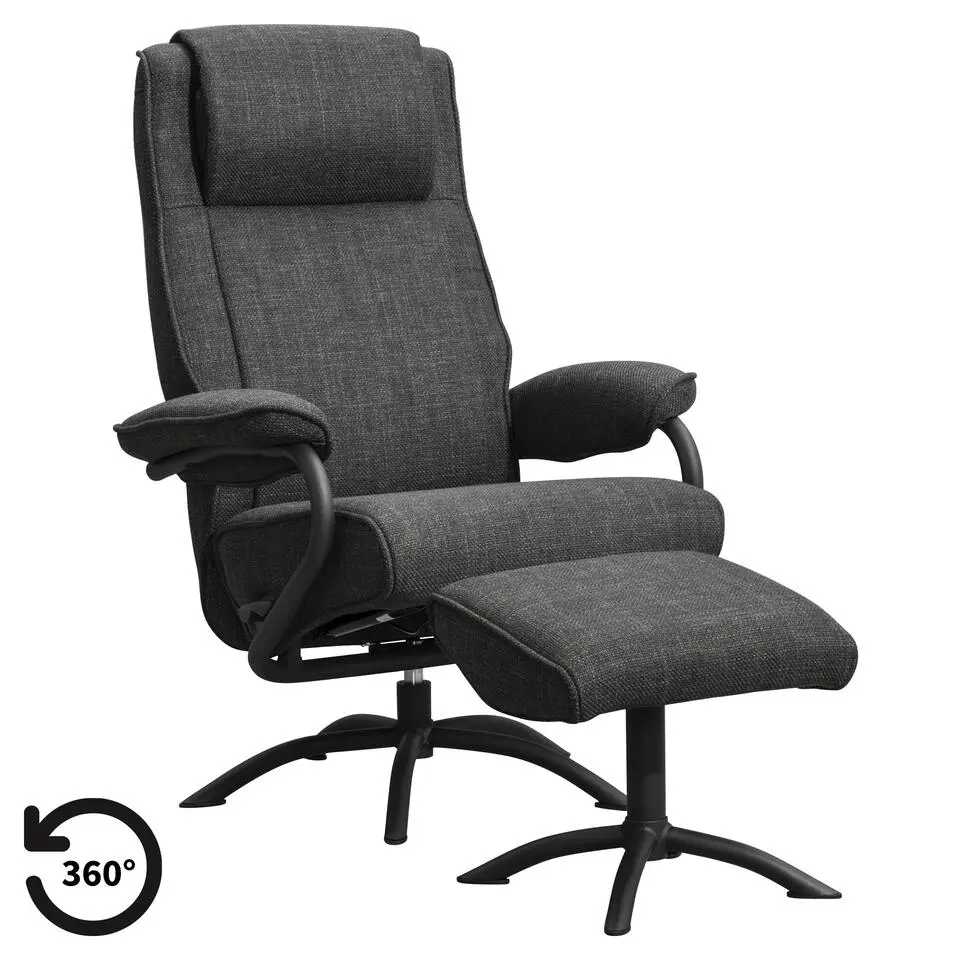 Relaxfauteuil Vincent incl. hocker - Stof Bjorn - antraciet
