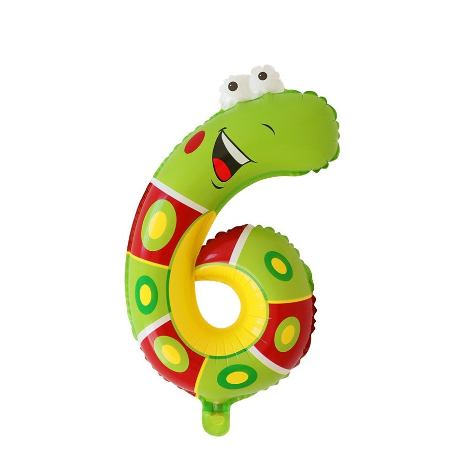 (45cm) Zahlen Ballon Tiere Kinder Geburtstags Party Luftballon Folienballon - Zahl 6 / Wurm