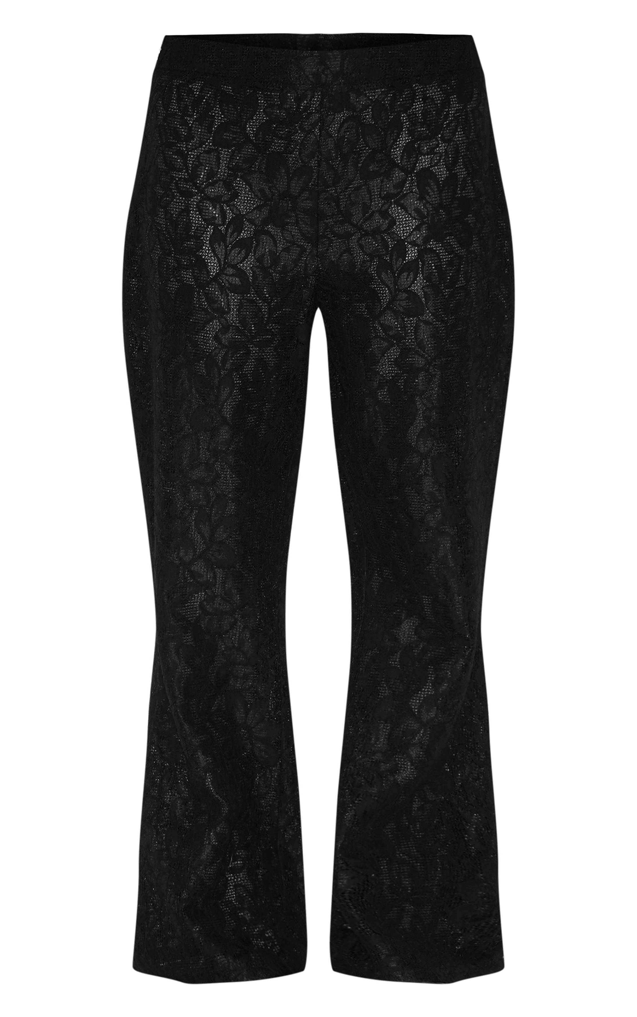 Noir Ensemble Coordonné Pantalon Grande Taille En Dentelle Transparente À Jambes Évasées