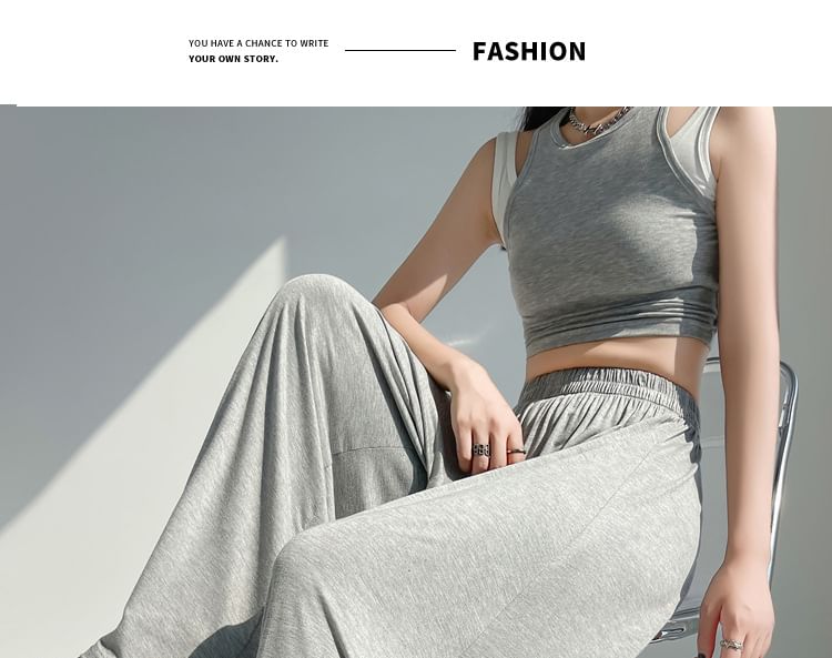 Dovitade - Elastische taille, effen wijde broek