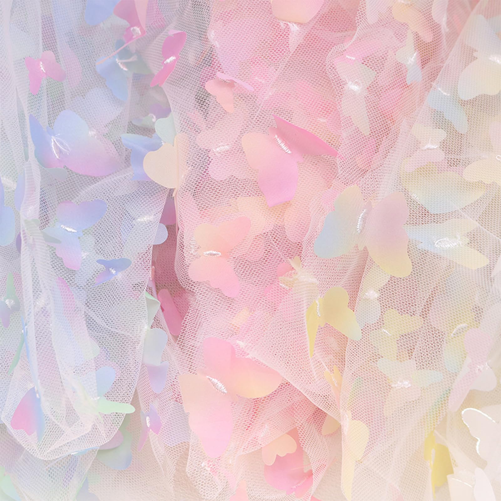 (2er Set) 165x95cm 3D Schmetterling Tüll Stoff Party Deko Netz Stickerei DIY Zubehör zum Basteln / Nähen - Pastell