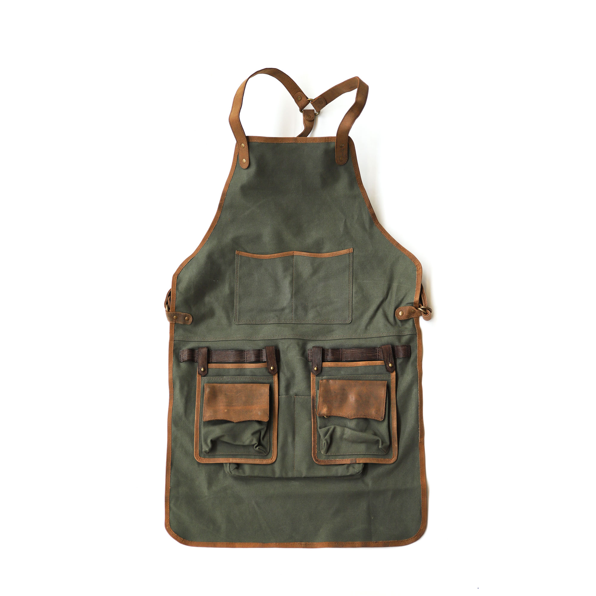 Schürze aus Canvas und Leder, oliv, H 83 cm, B 55 cm zu 68,00