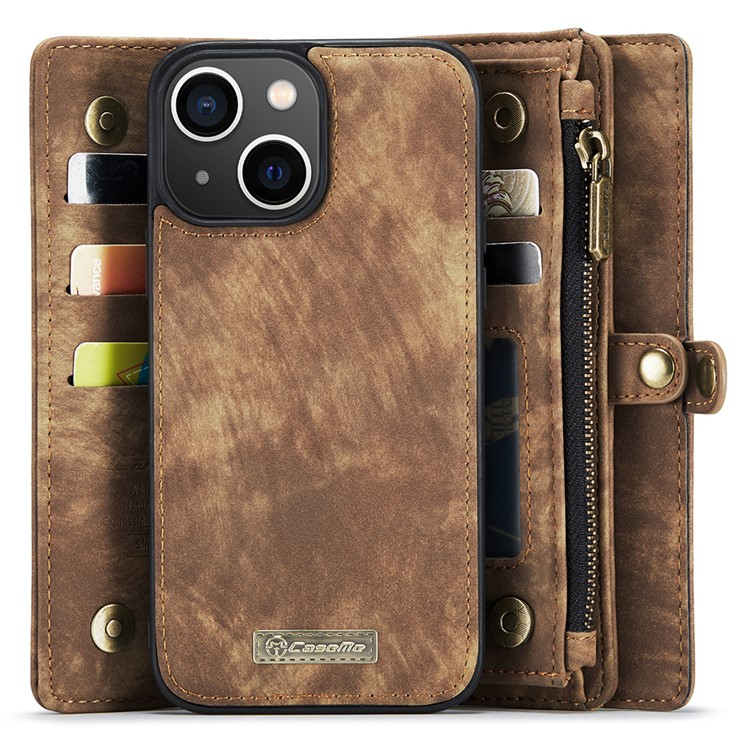 iPhone 15 2in1 Leder Tasche   Magnet Hardcase Karten Etui - Braun