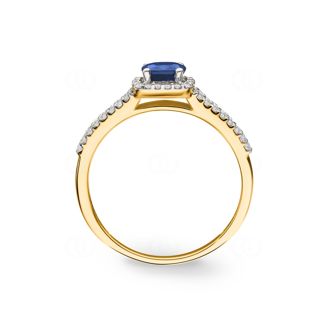 Damenring 750/18 K Gelbgold mit Saphir oval und Diamanten 0.20 ct H/si