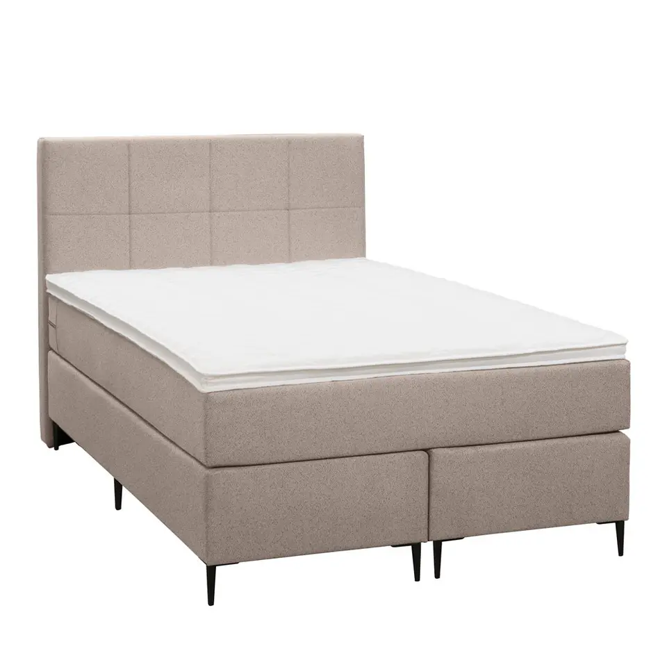 Boxspring Liv geblokt - beige - 120x200 cm - slanke poot