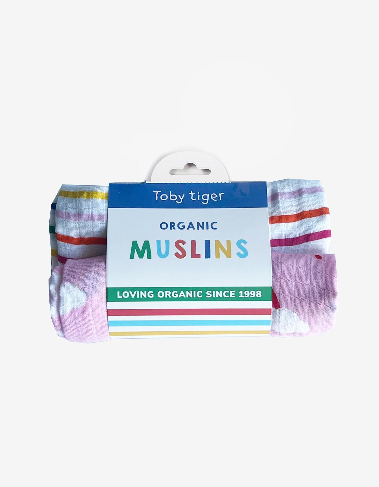 Toby Tiger Musselin-Tuch 2er-Pack mit Regenbogen- und Taubenmuster