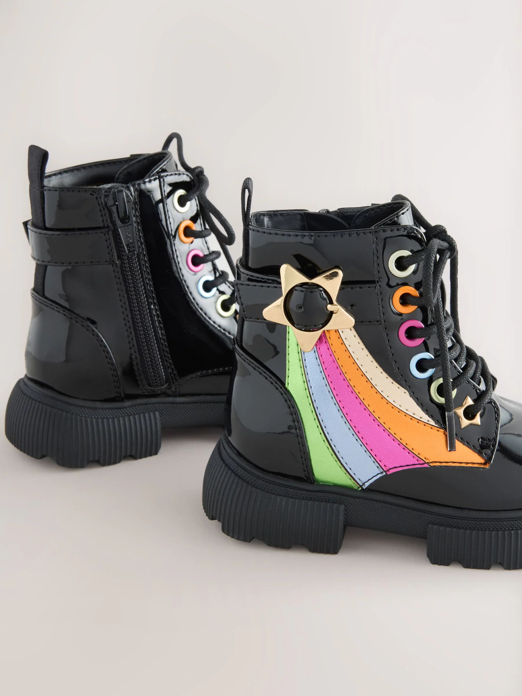 Zwart - Little Bird by Jools Oliver regenboog veterlaarzen met dikke zool
