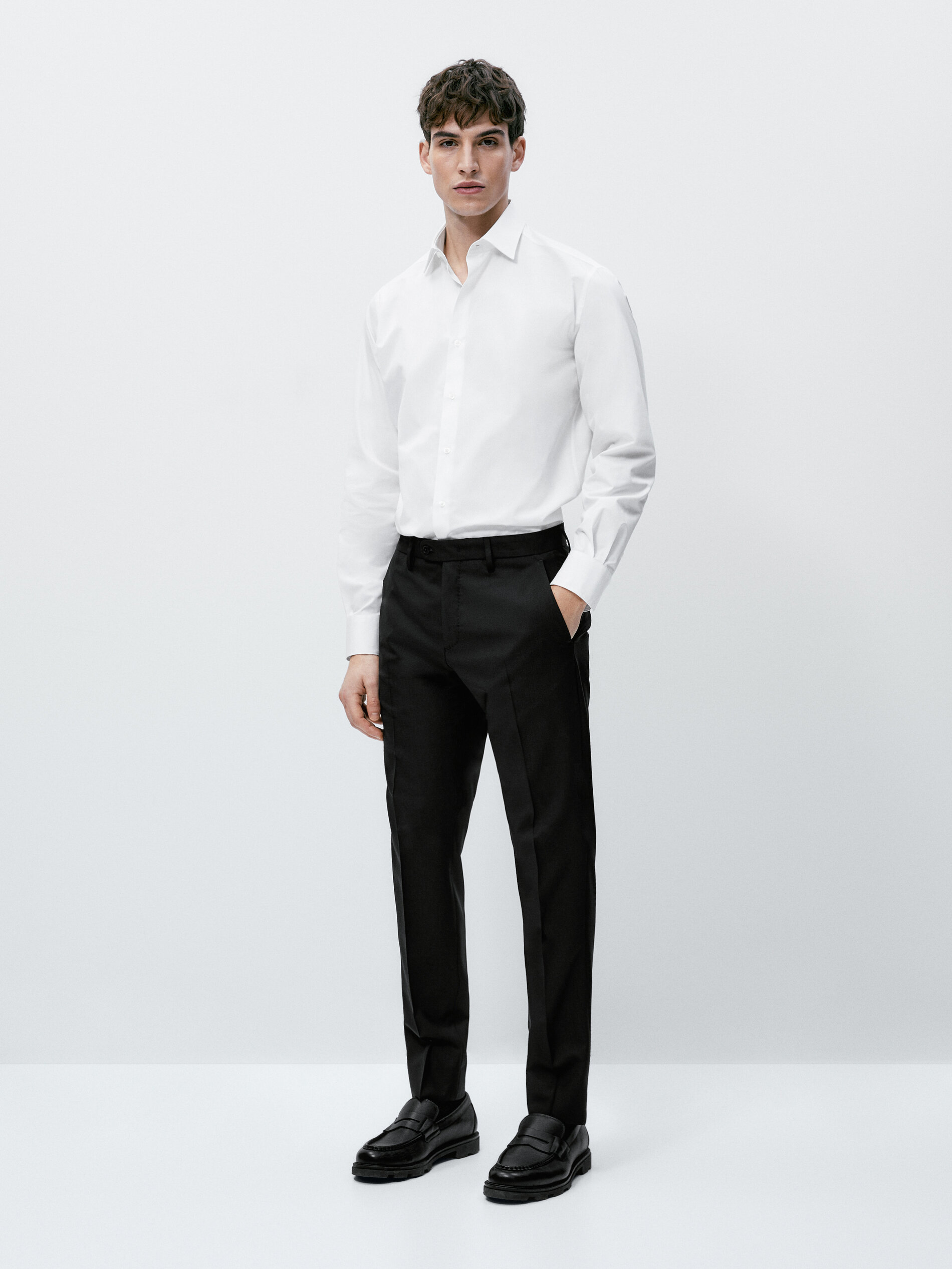 Camisa de algodão popeline de corte justo - BRANCA