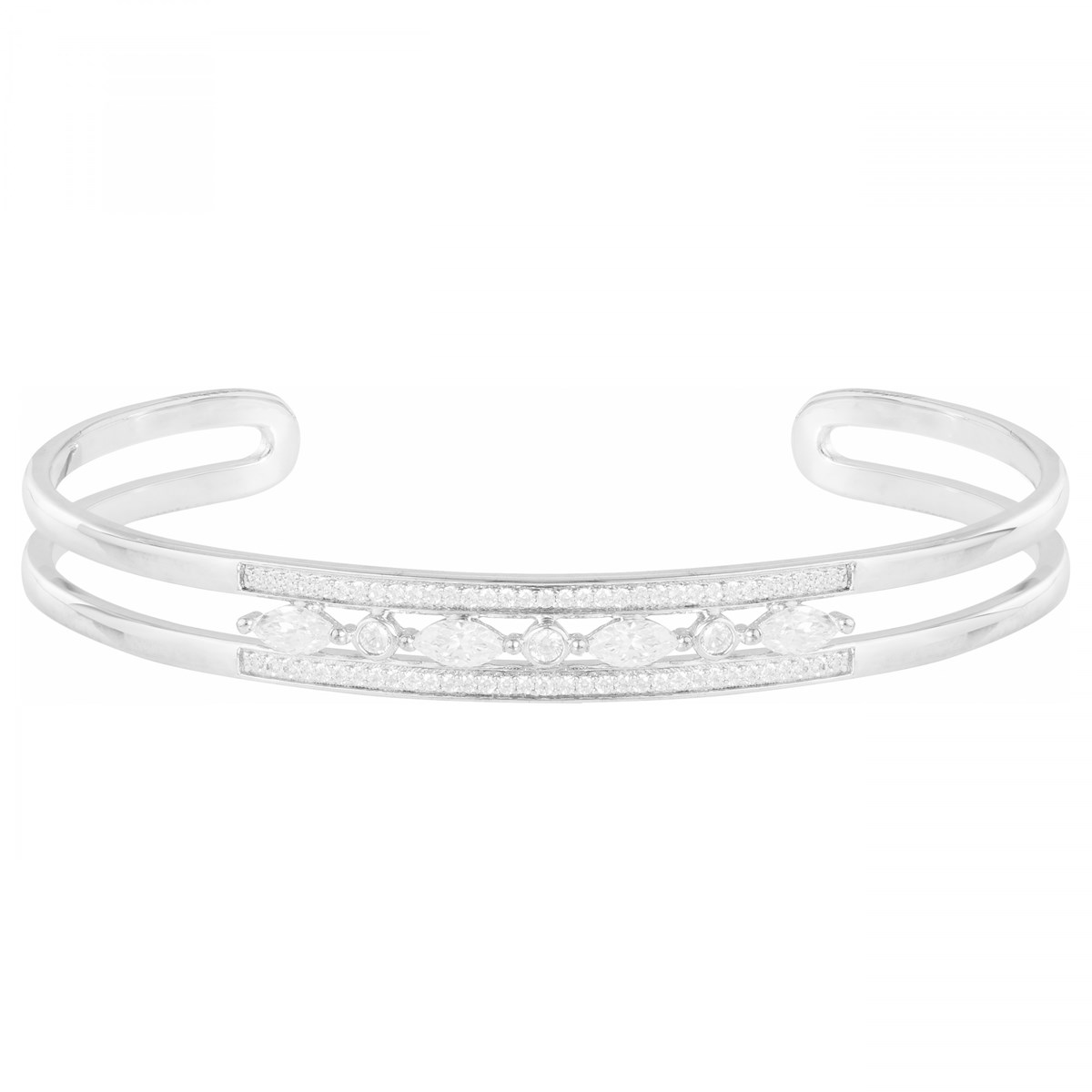 Jonc ouvert en Argent avec oxyde de zirconium blanc